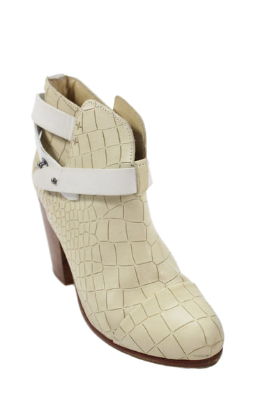 Rag & Bone Womens Slip On Block Heel Croc Embossed Leather Booties White Size 37