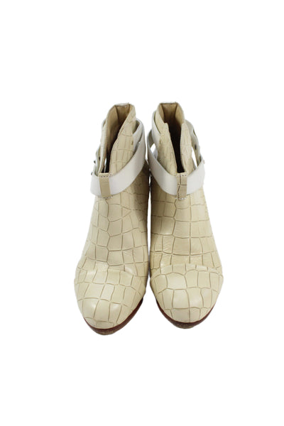 Rag & Bone Womens Slip On Block Heel Croc Embossed Leather Booties White Size 37