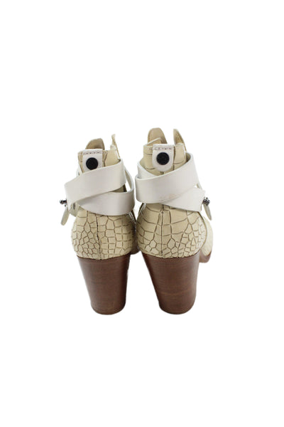 Rag & Bone Womens Slip On Block Heel Croc Embossed Leather Booties White Size 37