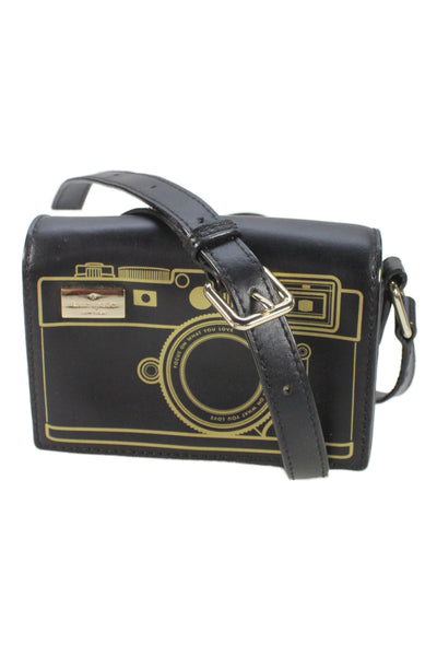 Kate Spade New York Womens Single Strap Camera Crossbody Handbag Black Leather