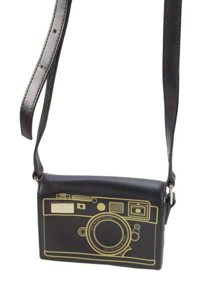 Kate Spade New York Womens Single Strap Camera Crossbody Handbag Black Leather