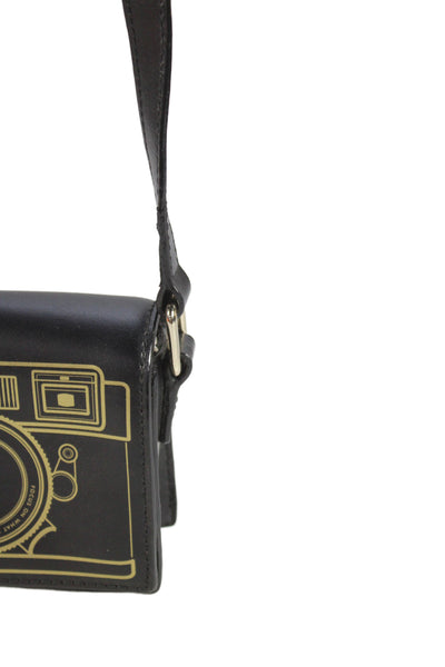 Kate Spade New York Womens Single Strap Camera Crossbody Handbag Black Leather