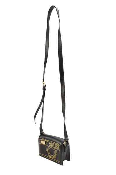 Kate Spade New York Womens Single Strap Camera Crossbody Handbag Black Leather