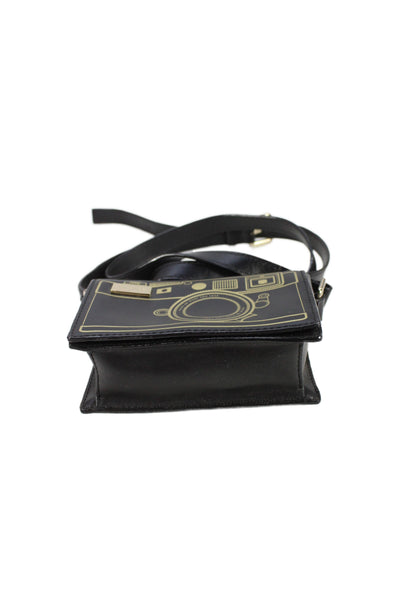 Kate Spade New York Womens Single Strap Camera Crossbody Handbag Black Leather