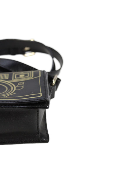 Kate Spade New York Womens Single Strap Camera Crossbody Handbag Black Leather