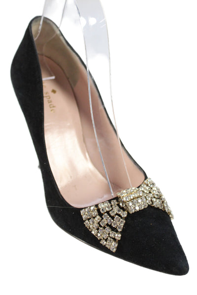 Kate Spade New York Womens Stiletto Crystal Bow Suede Pumps Black Size 7.5