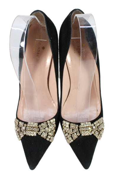 Kate Spade New York Womens Stiletto Crystal Bow Suede Pumps Black Size 7.5