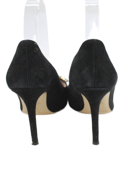Kate Spade New York Womens Stiletto Crystal Bow Suede Pumps Black Size 7.5