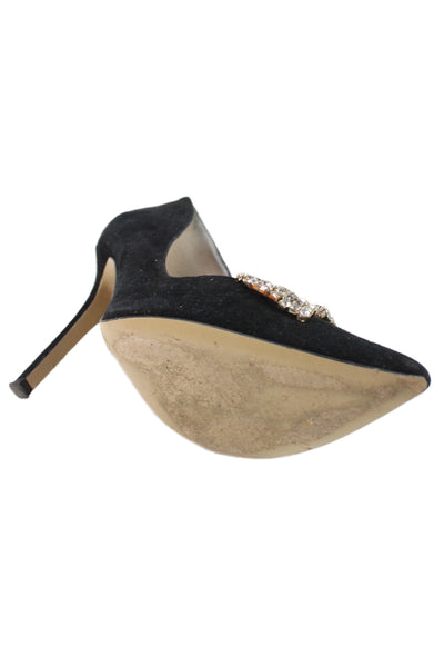 Kate Spade New York Womens Stiletto Crystal Bow Suede Pumps Black Size 7.5