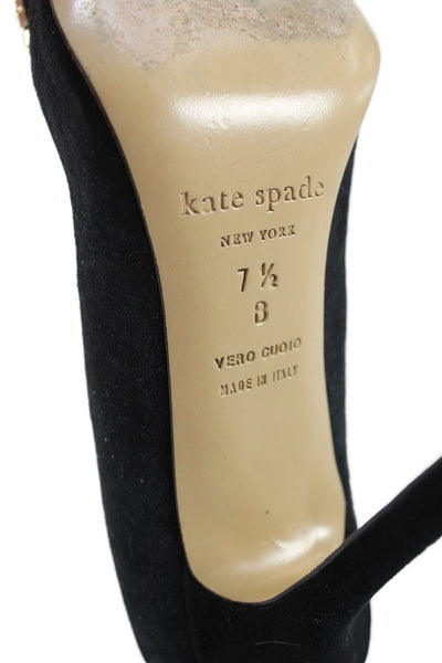 Kate Spade New York Womens Stiletto Crystal Bow Suede Pumps Black Size 7.5