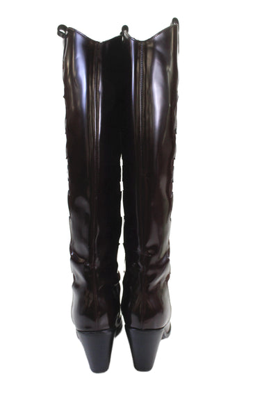 Sigerson Morrison Womens Block Heel Suede Patent Leather Boots Brown Size 37.5