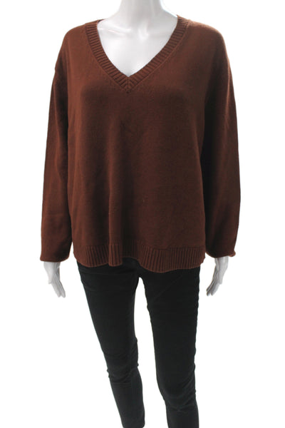 Jenni Kayne Women Pullover Sweater V-Neck Long Sleeve Brown Size L