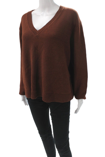 Jenni Kayne Women Pullover Sweater V-Neck Long Sleeve Brown Size L
