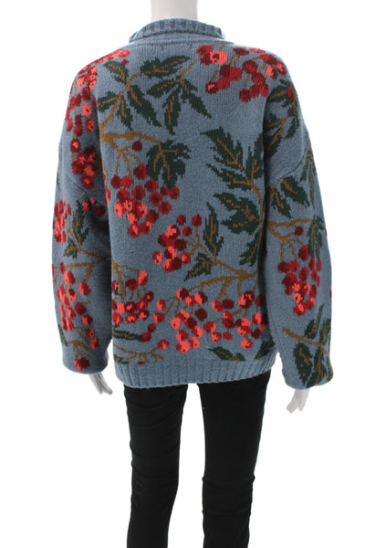 Cecilia Prado Womens Turtleneck Floral Pullover Sweater Blue Long Sleeve Size L