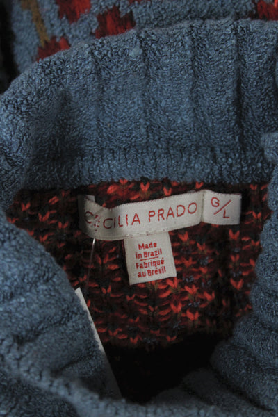 Cecilia Prado Womens Turtleneck Floral Pullover Sweater Blue Long Sleeve Size L