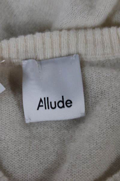 Allude Women Ivory Cashmere Striped Crew Neck Short Sleeve Pullover Size L