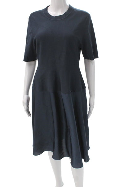 Simkhai Womens Sweater Dress Black Short Sleeve Crew Neck Knit Bodice Size XL