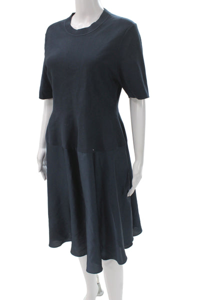 Simkhai Womens Sweater Dress Black Short Sleeve Crew Neck Knit Bodice Size XL