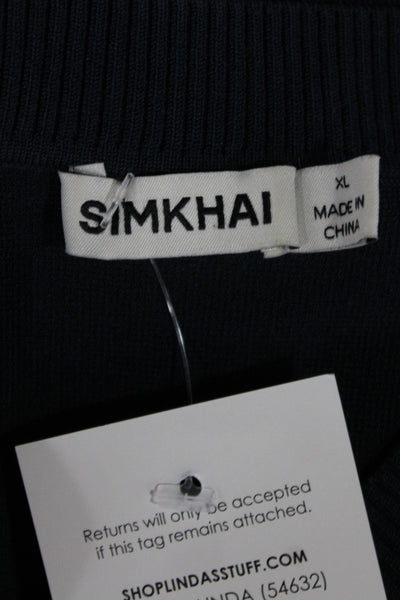 Simkhai Womens Sweater Dress Black Short Sleeve Crew Neck Knit Bodice Size XL