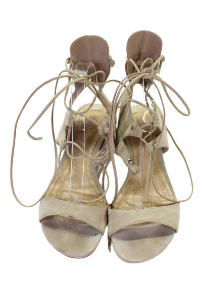 Schutz Womens Suede Lace Up Sandals Brushed Sand Beige Size 8.5 B