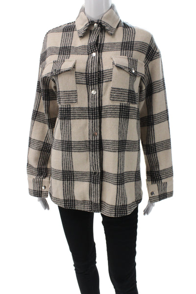 Bailey Rose Womens Collared Plaid Basic Jacket Beige Polyester Snap Size XS