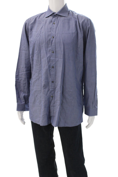 Hugo Hugo Boss Mens Blue Polka Dot Leather Dress Shirt Long Sleeve Size 16.5