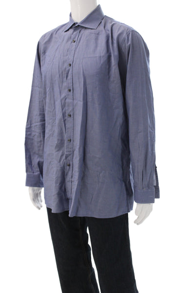 Hugo Hugo Boss Mens Blue Polka Dot Leather Dress Shirt Long Sleeve Size 16.5