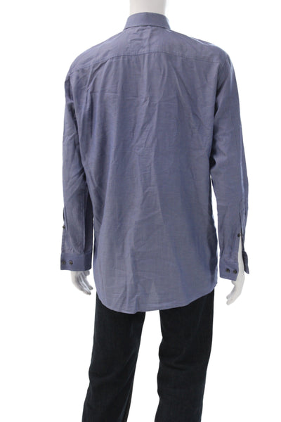 Hugo Hugo Boss Mens Blue Polka Dot Leather Dress Shirt Long Sleeve Size 16.5