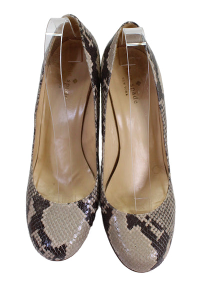 Kate Spade New York Womens Snakeskin Print Kiki Wedge Pumps Beige Size 8.5 B