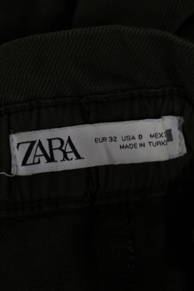 Zara Women Paperbag High Rise Cotton Pants Green Button Size 0