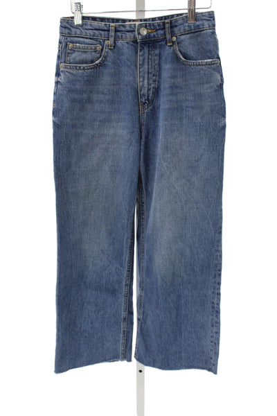 Zara Woman Women Wide-Leg Jeans Blue High Rise Cotton Button Size 2