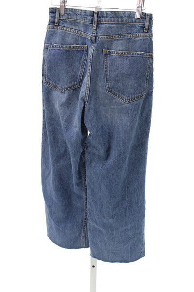 Zara Woman Women Wide-Leg Jeans Blue High Rise Cotton Button Size 2