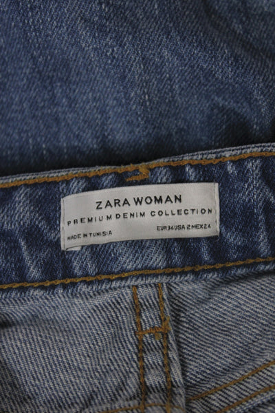 Zara Woman Women Wide-Leg Jeans Blue High Rise Cotton Button Size 2
