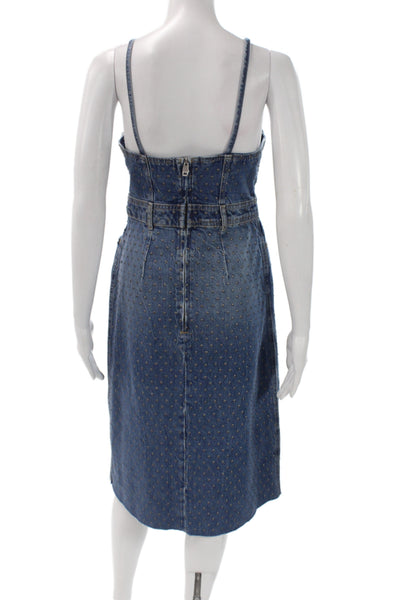 Zara Womens Denim Overall Dress Sweetheart Neckline Mid Calf Blue Size XS