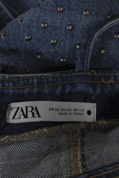 Zara Womens Denim Overall Dress Sweetheart Neckline Mid Calf Blue Size XS