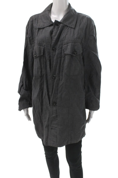 Banana Republic Womens Military Linen Jacket Gray Button Size XL