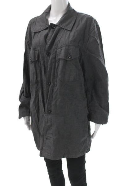 Banana Republic Womens Military Linen Jacket Gray Button Size XL