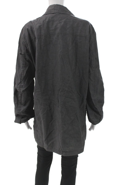 Banana Republic Womens Military Linen Jacket Gray Button Size XL