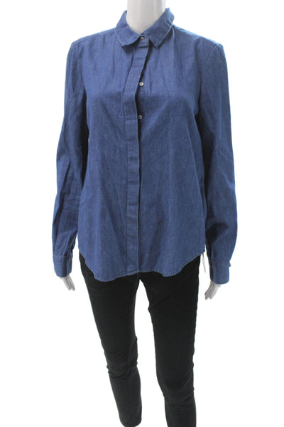 Zara Trafaluc Womens Blue Denim Collared Button-Up Long Sleeve Top Size S