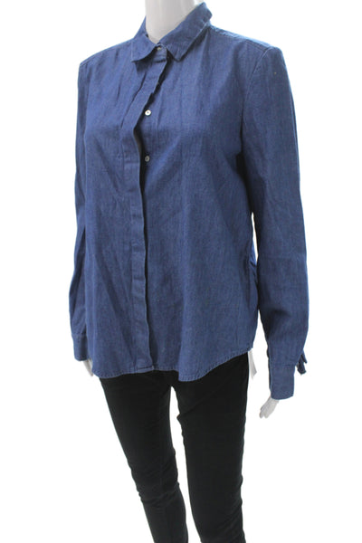 Zara Trafaluc Womens Blue Denim Collared Button-Up Long Sleeve Top Size S
