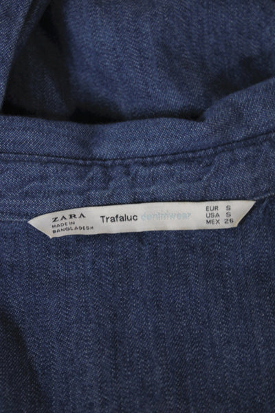 Zara Trafaluc Womens Blue Denim Collared Button-Up Long Sleeve Top Size S