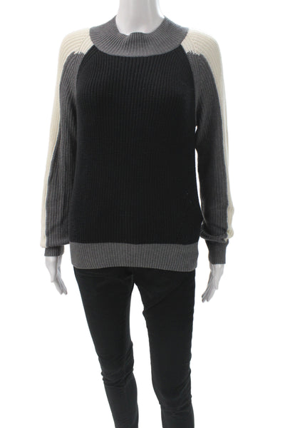 525 America Women Black Striped Cotton Mock Neck Pullover Size S