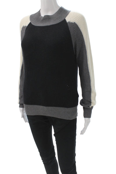 525 America Women Black Striped Cotton Mock Neck Pullover Size S