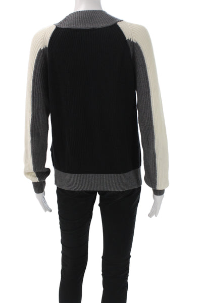 525 America Women Black Striped Cotton Mock Neck Pullover Size S