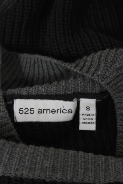525 America Women Black Striped Cotton Mock Neck Pullover Size S