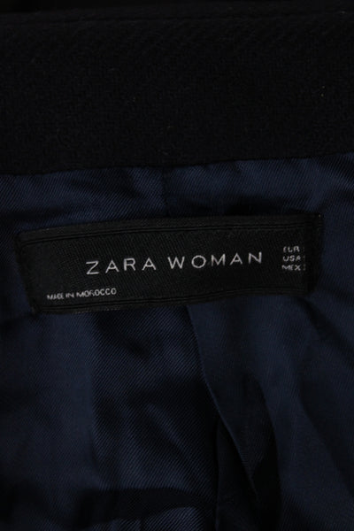 Zara Woman Women Overcoat Black Wool Blend Snap Closure Size S