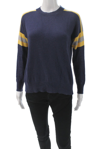 27 Miles Womens Cashmere Striped Crew Neck Pullover Sweater Blue Size XS