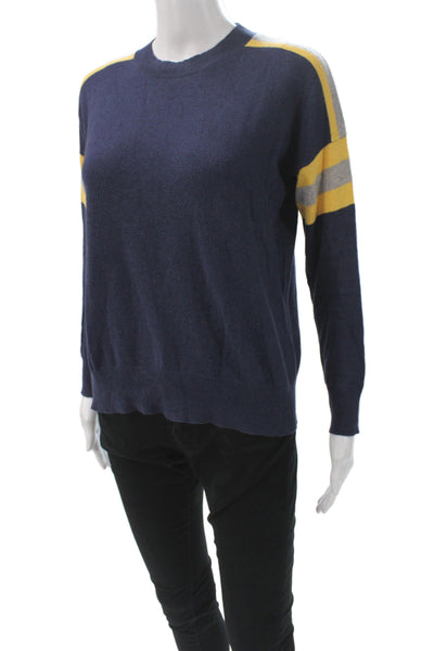 27 Miles Womens Cashmere Striped Crew Neck Pullover Sweater Blue Size XS