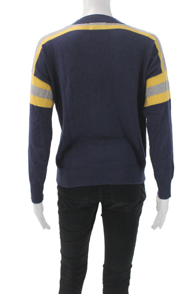 27 Miles Womens Cashmere Striped Crew Neck Pullover Sweater Blue Size XS
