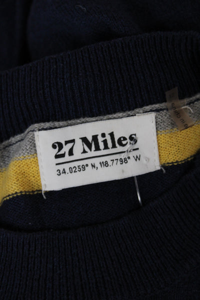 27 Miles Womens Cashmere Striped Crew Neck Pullover Sweater Blue Size XS